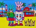 Mr. Fivebunny and Friend in Simulacrland | Oil And Acrylic Painting in Paintings by Berezart. Item made of canvas compatible with contemporary and urban style
