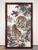 Hand-Painted Song Gongbi Double Tigers Silk Landscape Art | Oil And Acrylic Painting in Paintings by Dynasty Artisan. Item composed of wood & fabric compatible with contemporary and eclectic & maximalism style