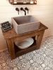 Barnwood Vanity Base with Rectangle Concrete Sink | Water Fixtures by Wood and Stone Designs. Item composed of wood and concrete