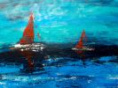 Sailing through a blue world | Oil And Acrylic Painting in Paintings by Elena Parau. Item made of canvas works with country & farmhouse & eclectic & maximalism style