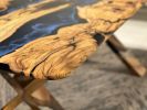 Olive Epoxy Table - Custom Blue Resin Dining Wood Table | Dining Table in Tables by Tinella Collection. Item composed of wood in minimalism or art deco style