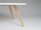 FINN 4 - White round coffee table, with solid oak legs | Tables by Mo Woodwork | Stalowa Wola in Stalowa Wola. Item made of oak wood works with minimalism & mid century modern style