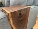 Extra Long Sofa Couch Armrest Walnut Waterfall Table | Side Table in Tables by Hazel Oak Farms. Item made of oak wood works with minimalism & contemporary style