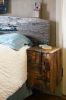 Rustic wood headboard and night stands | Beds & Accessories by Abodeacious. Item made of oak wood & synthetic