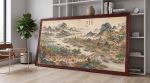 Hand-Painted Silk Art 79" Song Dynasty Tides of Prosperity | Oil And Acrylic Painting in Paintings by Dynasty Artisan. Item made of wood with glass works with contemporary & eclectic & maximalism style