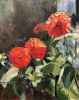 Zinnia Sonata | Oil And Acrylic Painting in Paintings by Julia Lawing Fine Art. Item made of canvas & synthetic