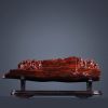Crimson-Gold Wood Five Children Feng Shui Carving Sculpture | Sculptures by Dynasty Artisan. Item made of wood works with contemporary & eclectic & maximalism style