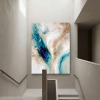 Aqua Currents — Abstract Canvas Artwork in Blue and Gold | Prints in Paintings by Alpenglow Workshop. Item made of canvas works with boho & minimalism style