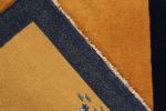 Vintage Chinese Deco style rug in Gold, Navy Border, Green | Area Rug in Rugs by Rug and Kilim
