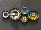 5 Pieces Of Evil Eye Bead Wall Plate, Blue Wall Plates | Ornament in Decorative Objects by Sarmal Design. Item made of cotton with synthetic works with boho & contemporary style