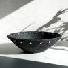 Low Wabi Sabi Bowl in Carbon Black Concrete and Brass | Decorative Bowl in Decorative Objects by Carolyn Powers Designs. Item composed of brass and concrete in minimalism or contemporary style