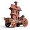 Terracotta Ship On Wheels Fantasy Sculpture | Public Sculptures by RailroadWare Lighting Hardware & Gifts. Item made of ceramic works with contemporary style