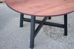 Round Walnut Mid-Century Modern Table | Dining Table in Tables by Hazel Oak Farms. Item made of oak wood with steel works with minimalism & country & farmhouse style