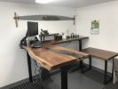 U-Shaped Live Edge Wood Slab & Epoxy Resin Executive Corner | Desk in Tables by Chagrin Valley Custom Furniture. Item made of walnut with steel works with contemporary & modern style