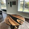 Round Black Epoxy Dining Table, Resin Wooden Table Top | Tables by Innovative Home Decors. Item composed of wood in country & farmhouse or art deco style