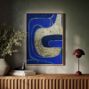 Gold and Blue Geometric Wall Art | Oil And Acrylic Painting in Paintings by Serge Bereziak. Item composed of canvas in boho or mid century modern style