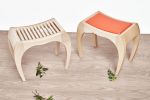 RUMBO - Upholstered Wooden Stool | Chairs by VANDENHEEDE FURNITURE-ART-DESIGN. Item composed of walnut and leather in mid century modern or contemporary style