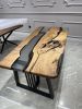 Gray Epoxy Dining Table - Custom Live Edge Epoxy Table | Tables by Tinella Collection. Item made of walnut & metal compatible with contemporary and art deco style
