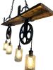 Barnwood 4 light chandelier with dual cast iron pulleys | Chandeliers by Lakehouse Lighting. Item composed of wood & metal compatible with industrial and rustic style