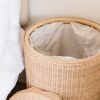 Amina Side Table/Laundry Basket | Tables by Hastshilp. Item made of wood with linen works with boho & minimalism style