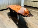 Curly Redwood Burl Coffee Table with Acrylic Legs | Tables by DapperwoodSF. Item made of wood with synthetic works with mid century modern & contemporary style