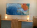Sunset Blues Oil Abstract | Oil And Acrylic Painting in Paintings by Strokes by Red - Red (Linda Harrison). Item composed of canvas