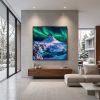 Iceland Kirkjufell Aurora Impasto Oil Painting Fine Art | Oil And Acrylic Painting in Paintings by Dynasty Artisan. Item made of linen works with contemporary & eclectic & maximalism style