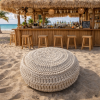 Handmade Chunky Knit Pouf Ottoman–Round Cotton Floor Cushion | Pillows by Dimitar Kostadinov. Item composed of cotton and synthetic in boho or coastal style