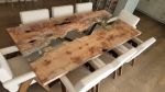 Live Edge Dining Table, Maple Burl Glass River Table 44x94 | Tables by Lumberlust Designs. Item made of maple wood & steel compatible with eclectic & maximalism and coastal style