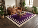 Deep Purple & Ivory Border Geometric Hand Tufted Wool Rug | Area Rug in Rugs by Krafcreation. Item composed of cotton in minimalism or mid century modern style