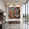 Cubist Musical Gathering Oil Painting | Oil And Acrylic Painting in Paintings by Dynasty Artisan. Item made of linen works with mid century modern & contemporary style
