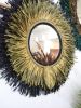 Raffia Mirror, Single Round Raffia Mirror, Boho Mirror, Wall | Decorative Objects by Magdyss Home Decor. Item composed of bamboo and cotton in boho or contemporary style
