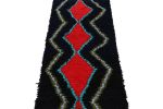 Vintage Moroccan Runner in Black with Red Diamond Medallions | Area Rug in Rugs by Rug and Kilim