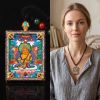 Handcrafted Yellow Zambala Thangka Pendant Garuda Amulet Art | Ornament in Decorative Objects by Dynasty Artisan. Item composed of metal compatible with contemporary and eclectic & maximalism style