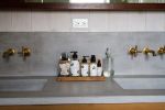 Concrete Double Vanity Top with Custom Backsplash - DoveGray | Countertop in Furniture by Wood and Stone Designs. Item made of concrete