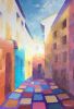 Stroll through the colorful streets | Oil And Acrylic Painting in Paintings by OXYPOINT. Item made of wood with canvas works with contemporary & modern style