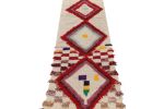 Vintage Moroccan Runner Rug in White with Red Diamond | Area Rug in Rugs by Rug and Kilim