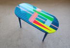 Oval Colorful Abstract Funky Resin Art Side Coffee Tables | End Table in Tables by Epoxy Coffee Table Shop. Item works with boho & contemporary style