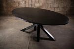 Oval Black Oak Dining Table with Criss Cross Black Metal Bas | Tables by Aeterna Furniture. Item composed of oak wood