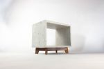 Dwarf Concrete Cube & Small Solid Wood Legs End Side Table | Tables by Curly Woods. Item composed of oak wood and concrete in mid century modern or industrial style