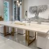 Cashmere White Brass Trio Table | Dining Table in Tables by YJ Interiors. Item composed of oak wood and brass in contemporary or eclectic & maximalism style