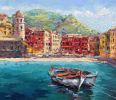 "Cinque Terre. Italian Riviera" original palette knife oil | Oil And Acrylic Painting in Paintings by OXYPOINT. Item made of wood with canvas works with contemporary & mediterranean style