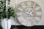 Large Customized Grey Wall Clock | Decorative Objects by Hazel Oak Farms. Item composed of wood