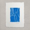 Lady in blue, Linocut, Ink on paper | Prints by Llinella. Item made of paper works with mid century modern & contemporary style