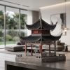 Aiwan Pavilion Handmade Wooden Architectural Model Sculpture | Sculptures by Dynasty Artisan. Item composed of wood compatible with eclectic & maximalism and asian style