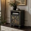 Handcrafted Black Accent Cabinet with Botanical Relief | Solid Wood Side Table | Nature Inspired End Table | One of a Kind Furniture | Console Table in Tables by Birds and Gardens Inc. Item made of maple wood works with boho & contemporary style