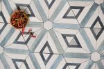 Shadow White & Teal Blue Large Diamond Mosaic Tile | Tiles by Mosaics & Company LLC (mosaics.co). Item made of stone works with boho & mid century modern style