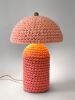 The Knitty Table Lamp in Bubble Gum Pink and Sherbert | Lamps by Meg Morrison. Item composed of fabric and ceramic in boho or mid century modern style