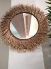 Raffia and Rudraska Stone Mirror, Sun Mirror Boho Mirror | Decorative Objects by Magdyss Boutique. Item composed of glass and fiber in boho or contemporary style
