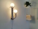 Memphis Fiber Lamp Sconce| Macrame handweave light sculpture | Sconces by Light and Fiber. Item composed of cotton and metal in boho or contemporary style
